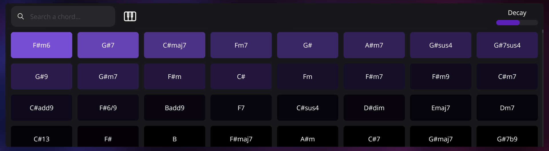 Ranked chord suggestions in the ChordSeqAI interface