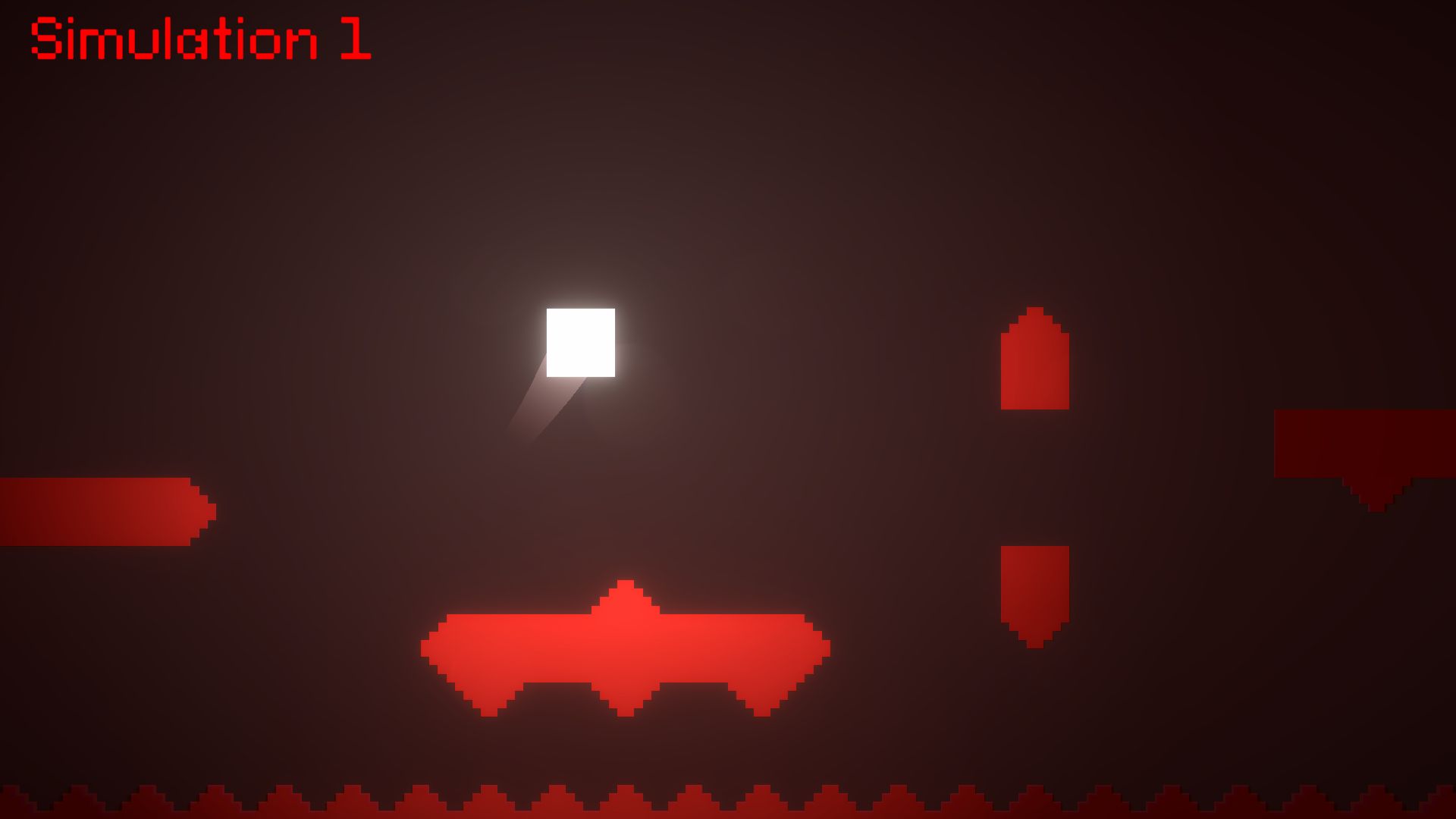 Entitatis Mundus level with a glowing white player and red pixel-art platforms